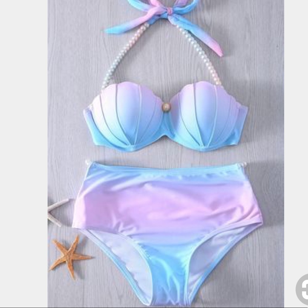 Pearl Embellished Halter Neck Seashell Bikini set